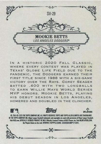 2025 Topps Allen & Ginter Sweet Victory Mookie Betts #SV-29 Los Angeles Dodgers