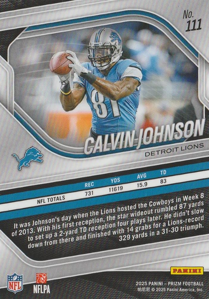 2025 Panini Prizm Calvin Johnson #111 Detroit Lions