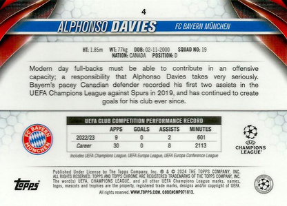 2023 Topps Chrome UEFA Club Competitions Alphonso Davies #4 FC Bayern Munchen