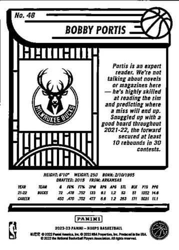 2022 Panini Hoops Bobby Portis #48 Milwaukee Bucks