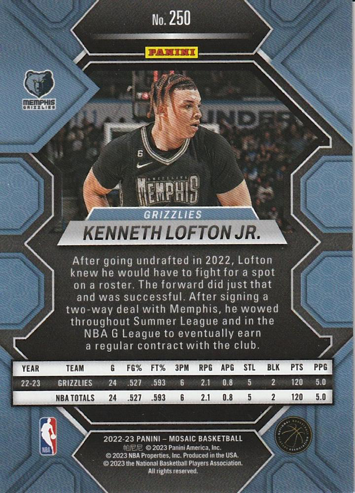 2022 Panini Mosaic Kenneth Lofton Jr. RC #250 Memphis Grizzlies