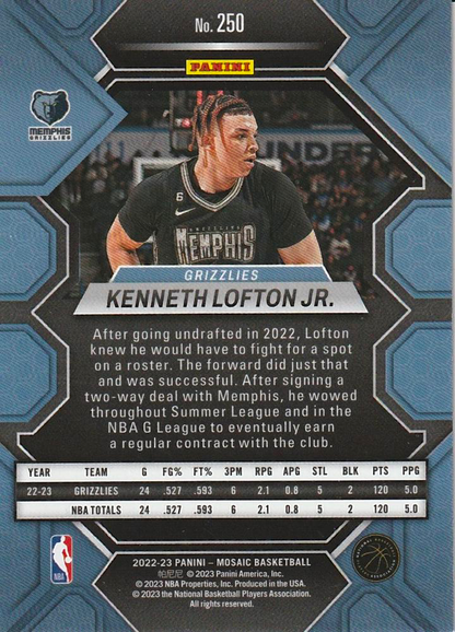 2022 Panini Mosaic Kenneth Lofton Jr. RC #250 Memphis Grizzlies