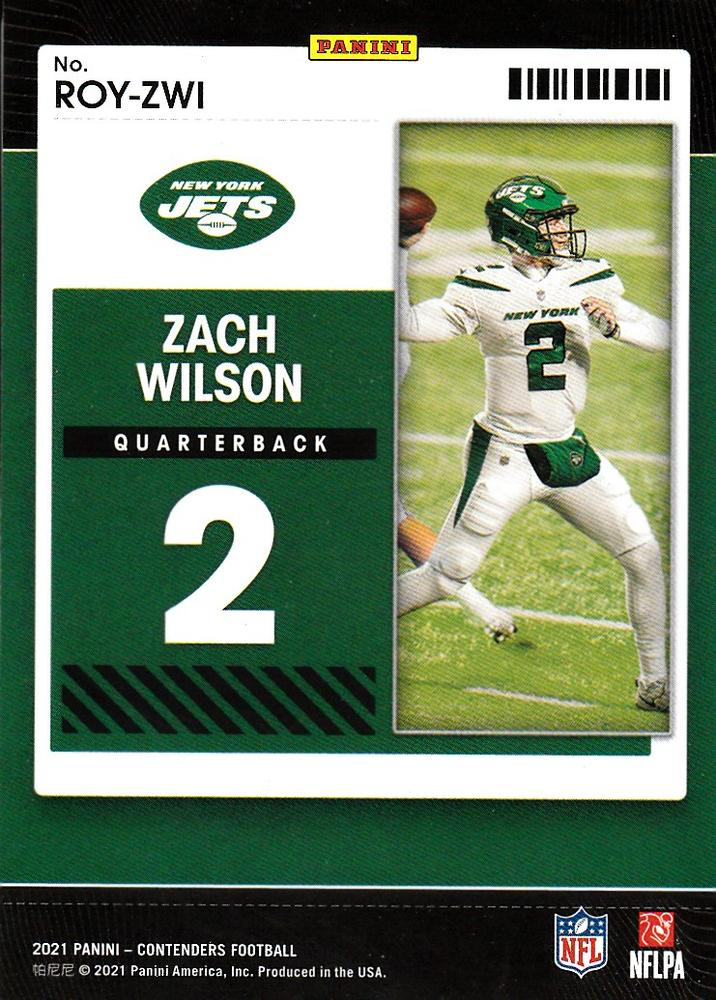 2021 Panini Contenders Rookie of the Year Contenders Zach Wilson RC New York Jets #ROY-ZWI
