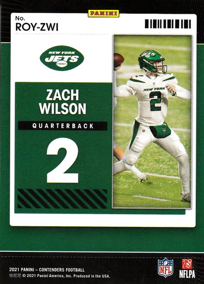2021 Panini Contenders Rookie of the Year Contenders Zach Wilson RC New York Jets #ROY-ZWI