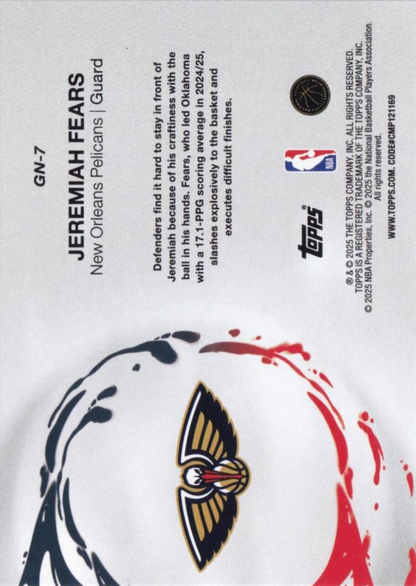 2025 Topps NBA Generation Now Jeremiah Fears GN-7 New Orleans Pelicans