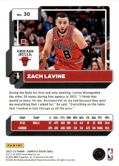 2022 Panini Donruss Zach LaVine #30 Chicago Bulls