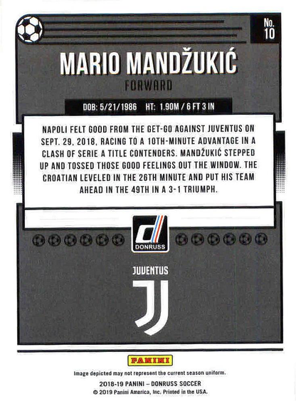 2018 Panini Donruss Mario Mandzukic #10 Juventus