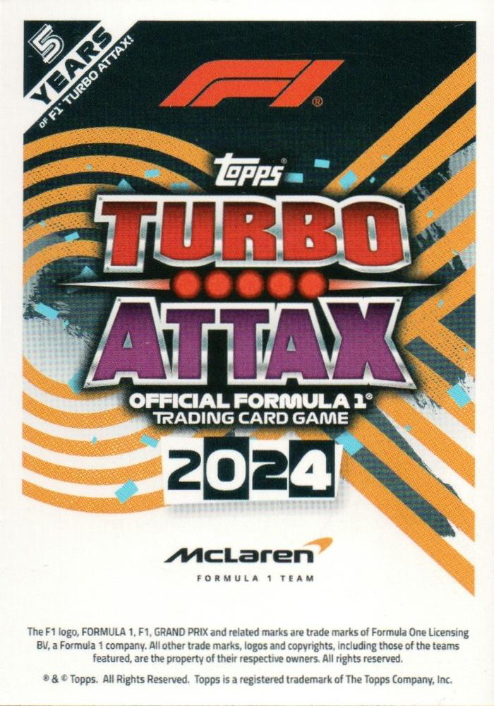 2024 Topps Turbo Attax F1 Limited Edition Oscar Piastri #LE2 Emerald McLaren F1