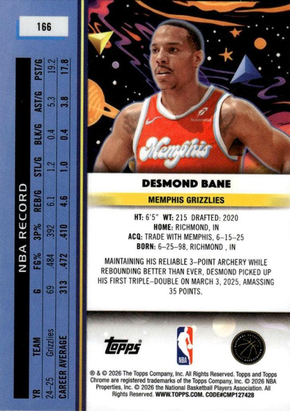 2025 Topps Chrome Cosmic Desmond Bane #166 Memphis Grizzlies
