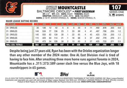 2025 Topps Series 1 Ryan Mountcastle Baltimore Orioles #107
