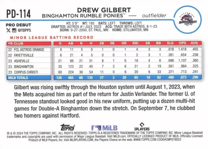 2024 Topps Pro Debut Drew Gilbert #PD-114 Binghamton Rumble Ponies