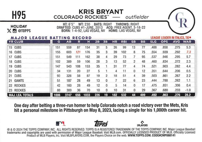 2024 Topps Holiday Kris Bryant Colorado Rockies #H95