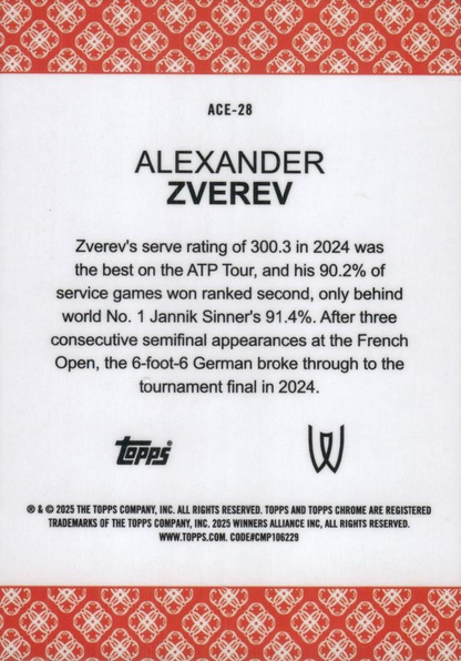 2025 Topps Chrome Tennis Aces Alexander Zverev #ACE-28