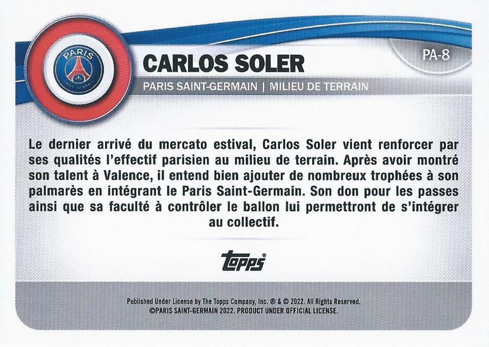 2022 Topps PSG Fan Set Carlos Soler #PA-8 Paris Saint-Germain