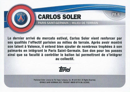 2022 Topps PSG Fan Set Carlos Soler #PA-8 Paris Saint-Germain