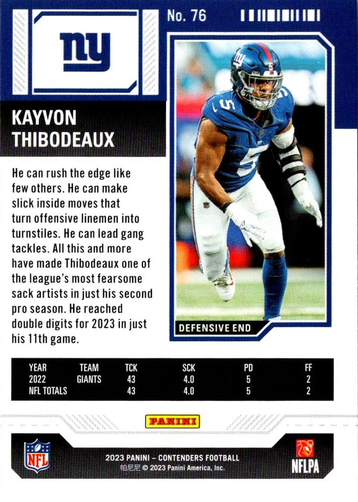 2023 Panini Contenders Red Parallel Kayvon Thibodeaux New York Giants #76