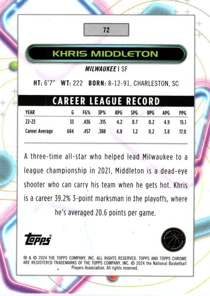 2023 Topps Chrome Cosmic Khris Middleton #72 Milwaukee Bucks