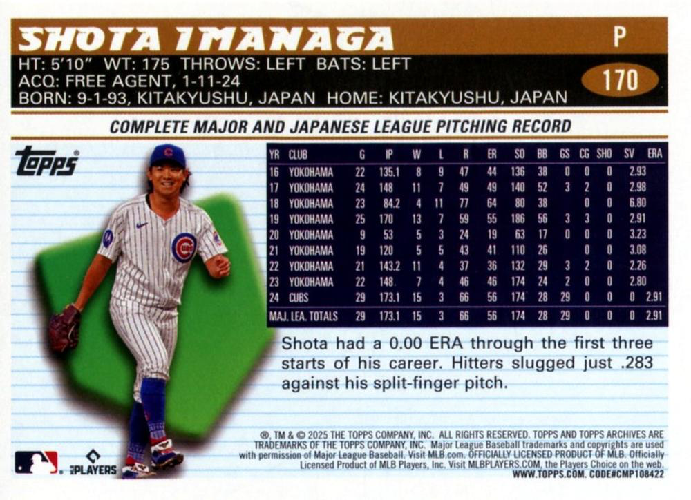 2025 Topps Archives Shota Imanaga #170 Chicago Cubs