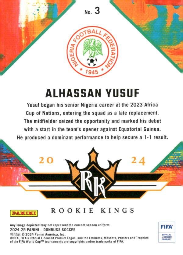 2024 Panini Donruss Rookie Kings Alhassan Yusuf #3 Nigeria