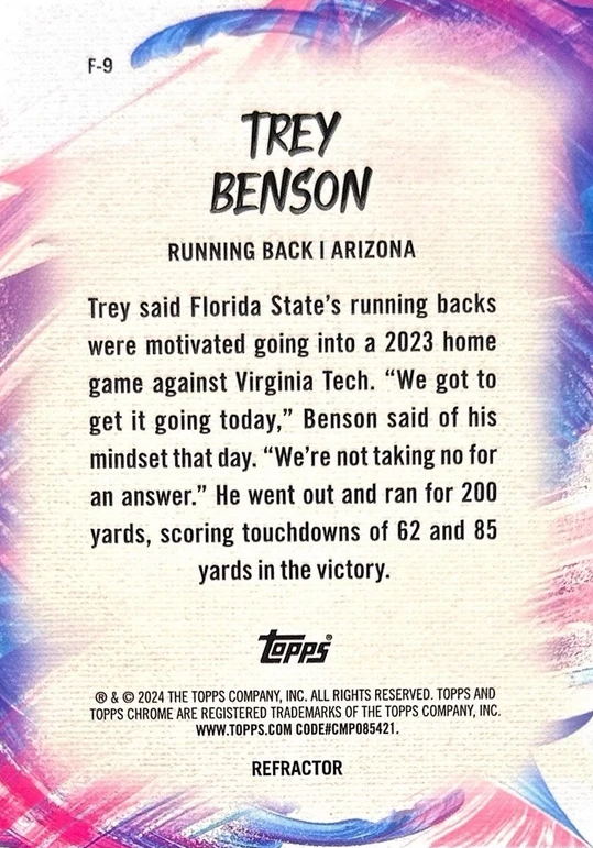 2024 Topps Chrome Finesse Refractor Trey Benson #F-9 Arizona Cardinals