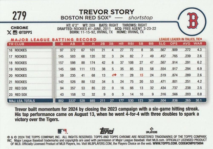 2024 Topps Chrome X-Fractor Parallel Trevor Story Boston Red Sox #279