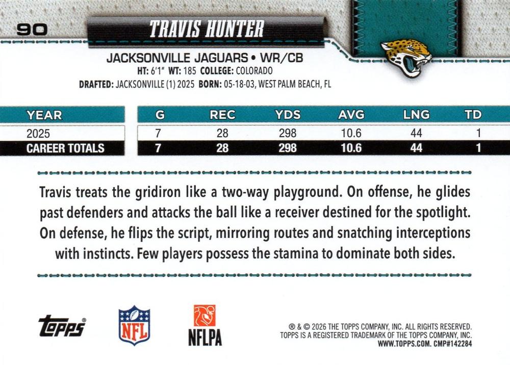 2026 Topps Flagship Travis Hunter #90 Jacksonville Jaguars