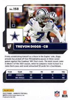 2022 Panini Donruss Trevon Diggs #158 Dallas Cowboys