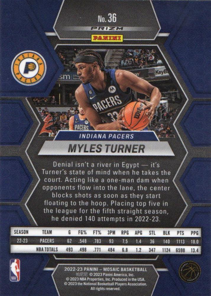 2022 Panini Mosaic Prizm Mosaic Myles Turner #36 Indiana Pacers