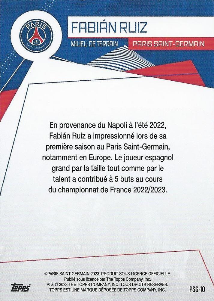 2023 Topps PSG Fan Set Fabián Ruiz #PSG-10 Paris Saint-Germain