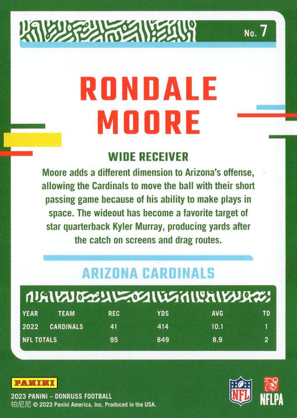 2023 Panini Donruss Rondale Moore #7 Arizona Cardinals