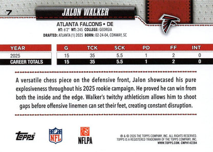 2026 Topps Flagship Jalon Walker #7 Atlanta Falcons
