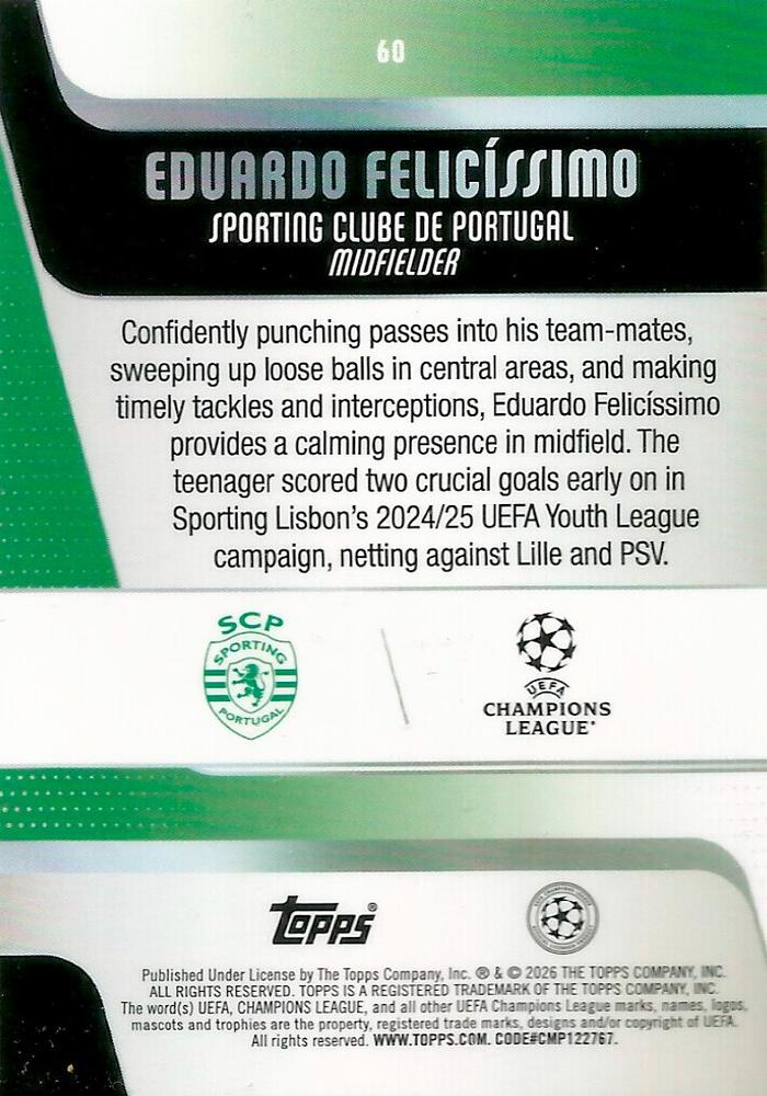2025 Topps Flagship UCC Eduardo Felicíssimo RC #60 Sporting CP