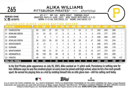 2024 Topps Series 1 Alika Williams RC Pittsburgh Pirates #265
