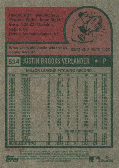 2024 Topps Heritage Justin Verlander Houston Astros #534