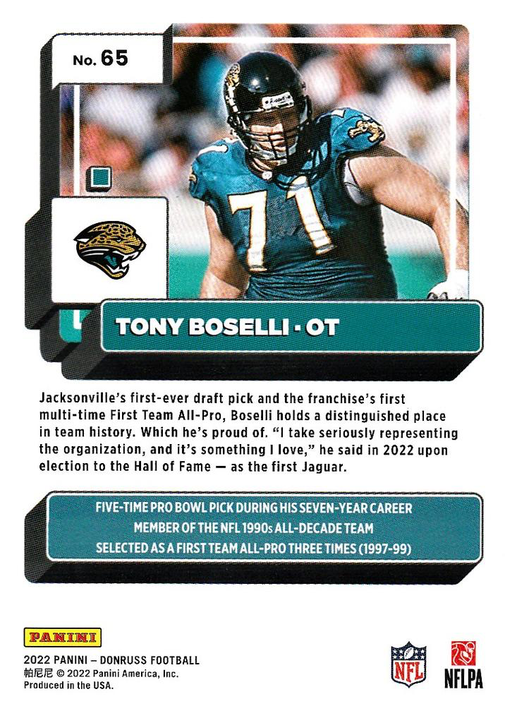 2022 Panini Donruss Tony Boselli #65 Jacksonville Jaguars