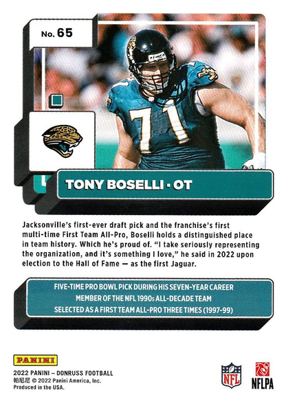 2022 Panini Donruss Tony Boselli #65 Jacksonville Jaguars