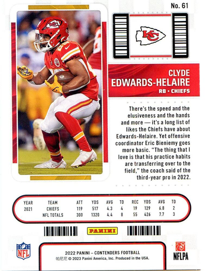 2022 Panini Contenders Clyde Edwards-Helaire Kansas City Chiefs #61