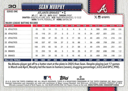 2026 Topps Series 1 Sean Murphy #30 Atlanta Braves