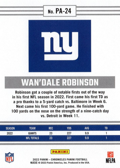 2022 Panini Chronicles Panini RC Wan'Dale Robinson #PA-24 New York Giants