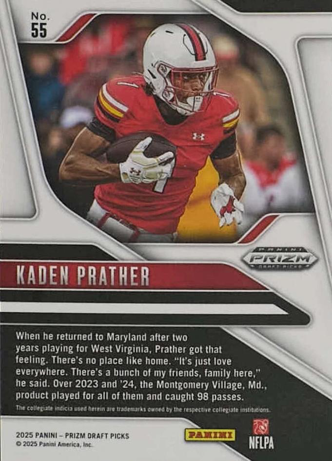 2025 Panini Prizm Draft Picks Kaden Prather #55 Maryland Terrapins