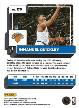 2022 Panini Donruss Immanuel Quickley #175 New York Knicks