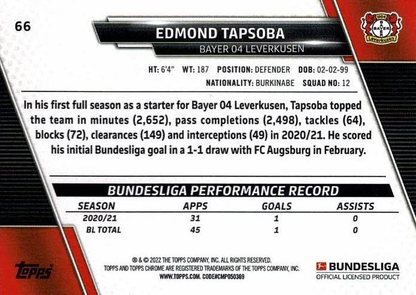2021 Topps Chrome Bundesliga Edmond Tapsoba #66 Bayer 04 Leverkusen