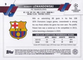 2022 Topps Chrome UCC Robert Lewandowski Refractor #9 FC Barcelona