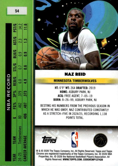 2025 Topps Chrome Cosmic Naz Reid #54 Minnesota Timberwolves