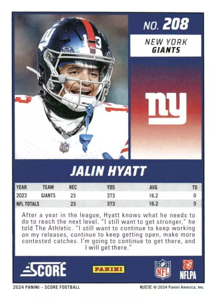 2024 Panini Score Football Jalin Hyatt New York Giants #208