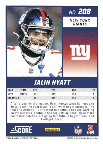 2024 Panini Score Football Jalin Hyatt New York Giants #208