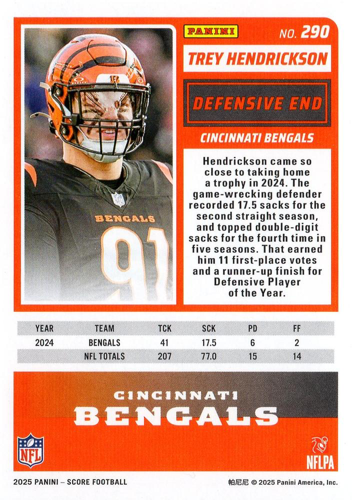 2025 Panini Score Trey Hendrickson #290 Cincinnati Bengals