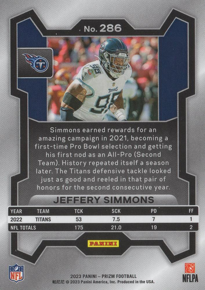 2023 Panini Prizm Jeffery Simmons Tennessee Titans #286