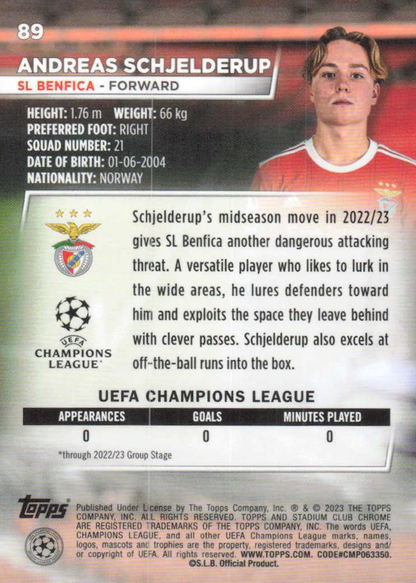 2022 Topps Stadium Club Chrome UCC Andreas Schjelderup RC #89 Benfica