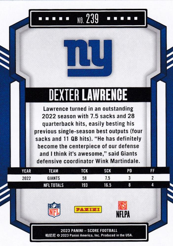 2023 Panini Score Football Dexter Lawrence New York Giants #239